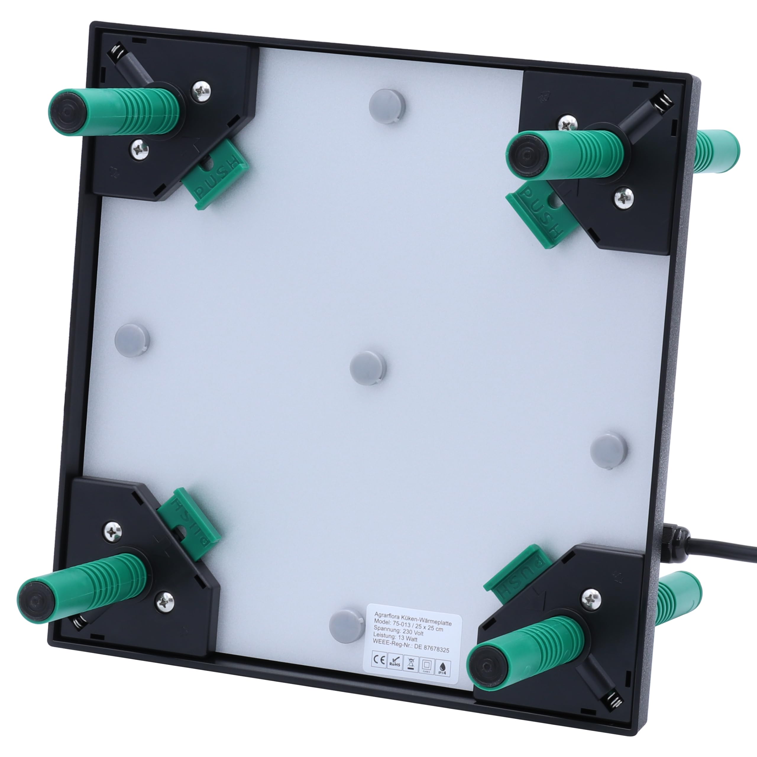 Küken Aufzucht Set - Wärmeplatte 25x25cm (13W, 230V) - Heizplatte für die Kükenaufzucht + 1,5L Tränke + 1kg Futtertrog - effizient & sparsam - geeignet für Geflügel & Hühner