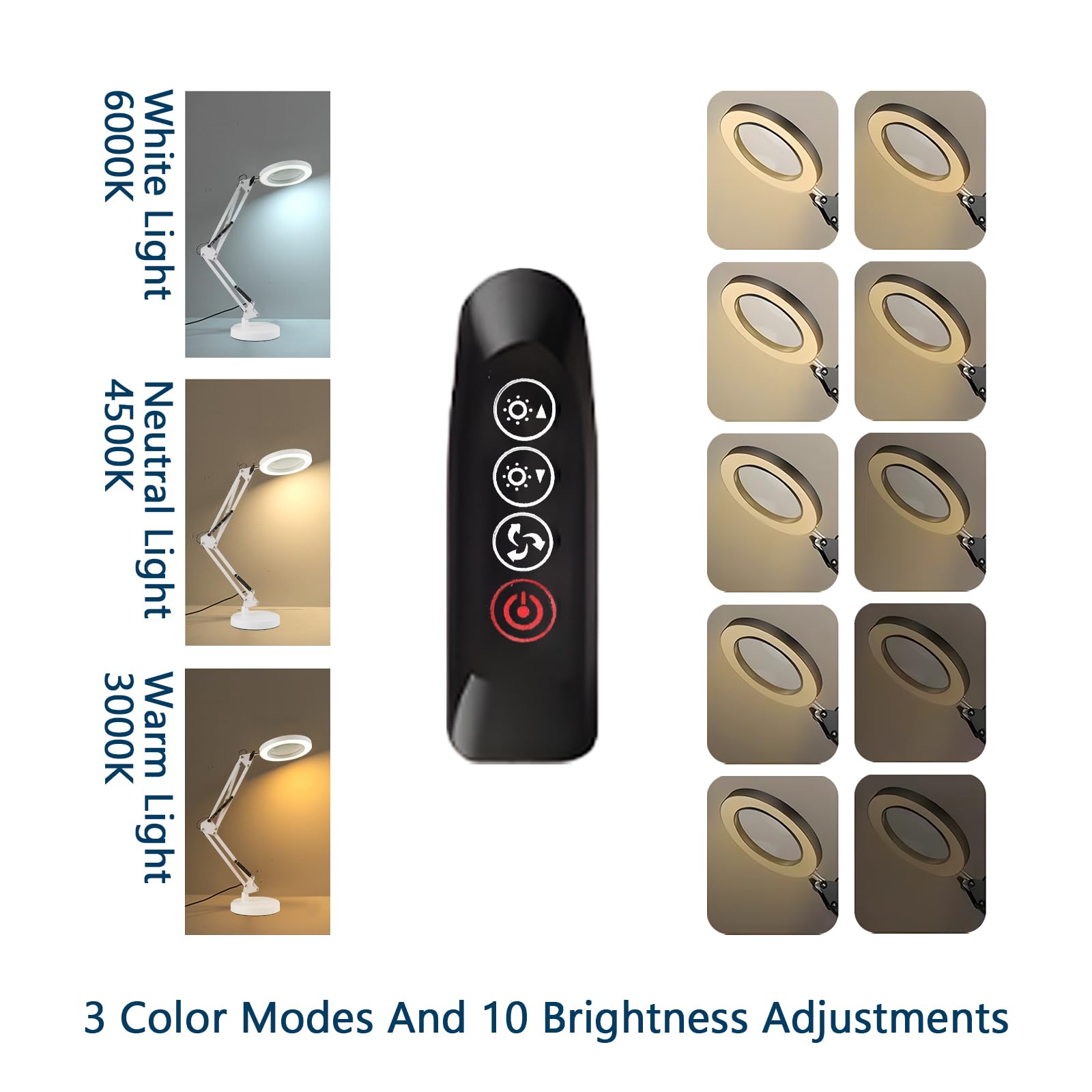Swsdee Magnifying Desk Lamp with Base,8X Magnifier Glass Led Lamp,72 High Brightness Lamp Beads,3 Color Modes - Image 2