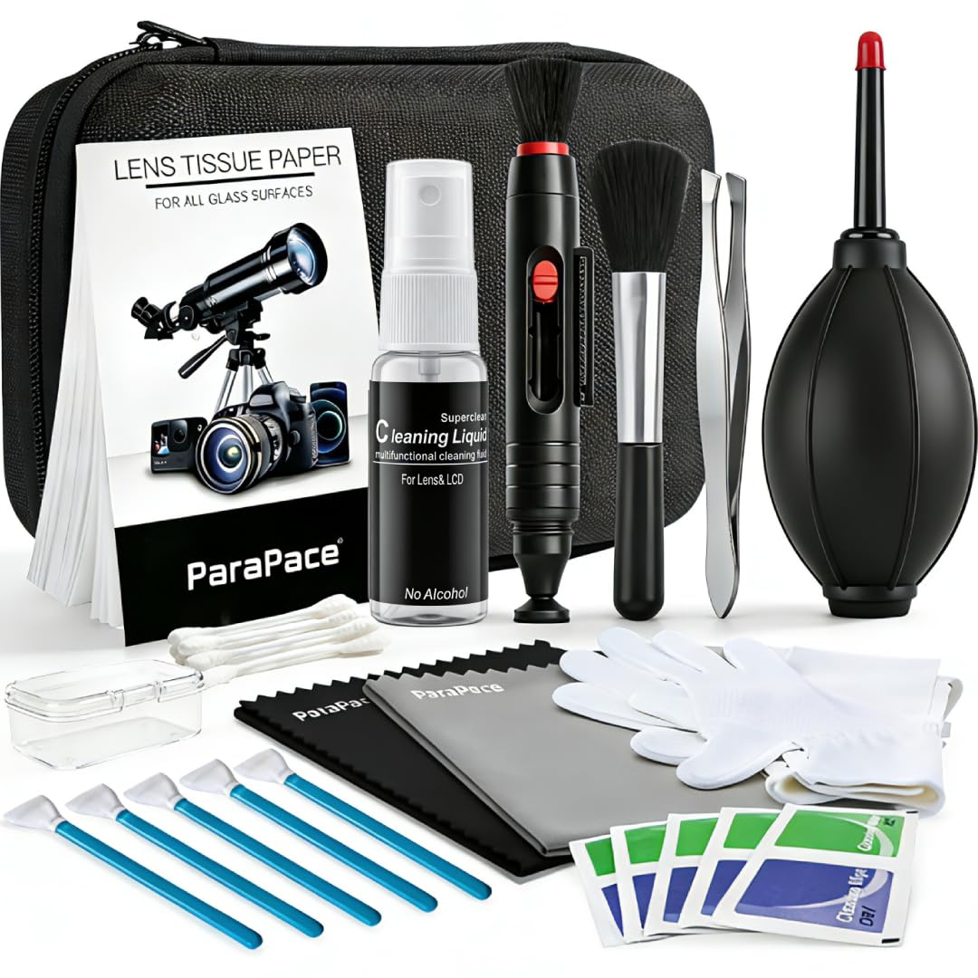 28pcs Camera Cleaning Kit with Storage Case, DSLR & Mirrorless Lens Cleaning Kit for Canon Nikon Sony, Includes 16mm APS-C Sensor Swabs, Air Blower, Cleaning Solution- Travel & Starter Pack