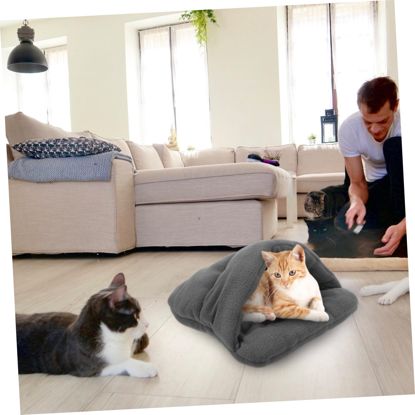 SUPVOX Cozy Cotton Padded for Dogs Cats Lightweight Portable Snuggly Cave Nest Mat for Puppies Kittens Xs Grey Use