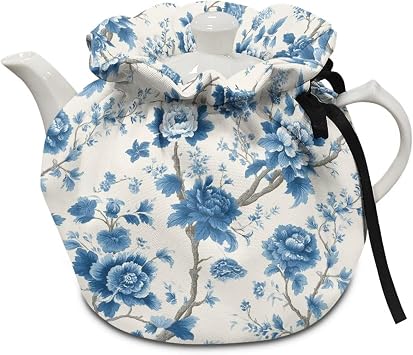 Blue Rose Tea Pot Dust Cover Decorative Waterproof Tea Cozy for Teapot Cute Home Decorative Tea Pot Warmer for Kitchen Office Easy to Install