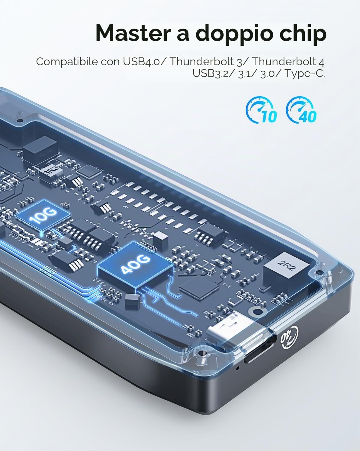 ORICO Case SSD M.2 NVMe 40Gbps fino a 3700MB/s, case in alluminio per SSD NVMe PCIe M-Key 2280/2260/2242/2230, compatibile con USB4/Thunderbolt 3/4 USB3.2/3.1/3.0/Type-C - M2V01
