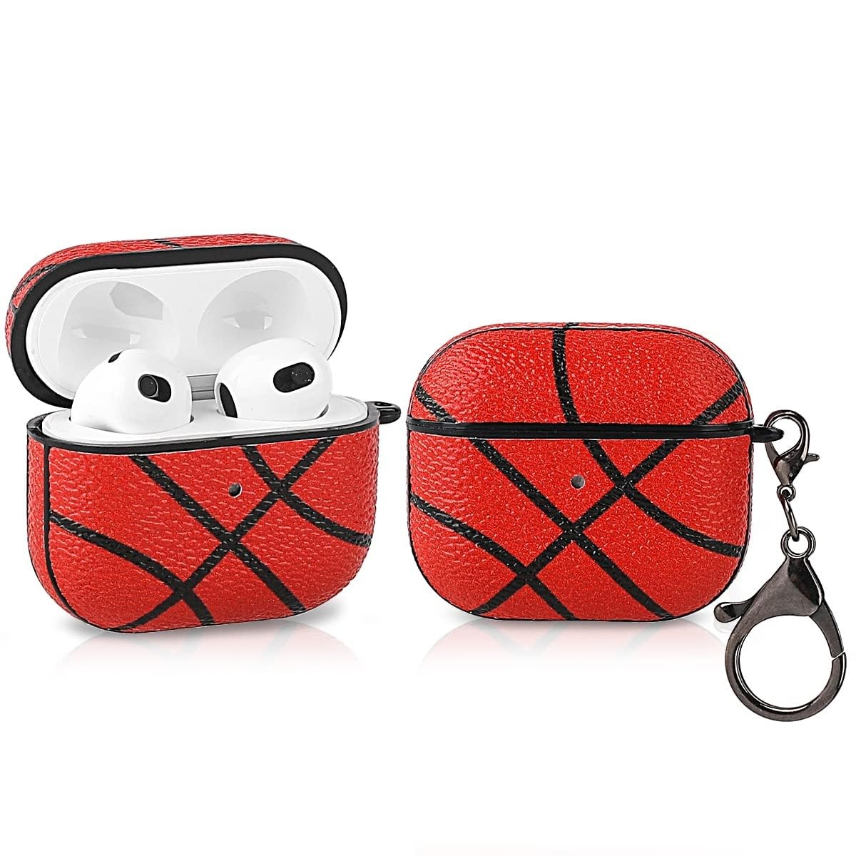 Basketball AirPods 4 Case, PU Leather Protective Cover Compatible with Apple AirPods 4th Generation 2024, Fits A3058 A3059, Keychain, Red