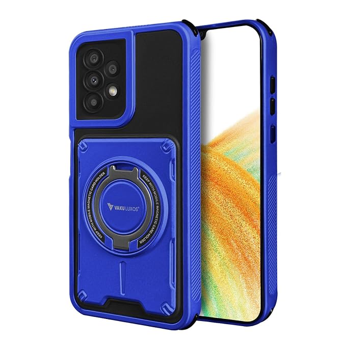 Vaku Luxos® Axion Armor Military Grade TPU Back Cover Case for Samsung Galaxy A53 5G with Magnetic Ring Holder Kickstand Camera Screen Protector- Blue