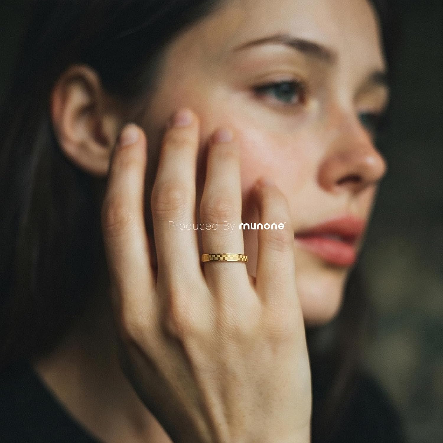 2mm Checkerboard Textured Stacking Ring for Women, 14K Gold Plated Geometric Band, Hypoallergenic Delicate Patterned Ring, Everyday Minimalist Jewelry