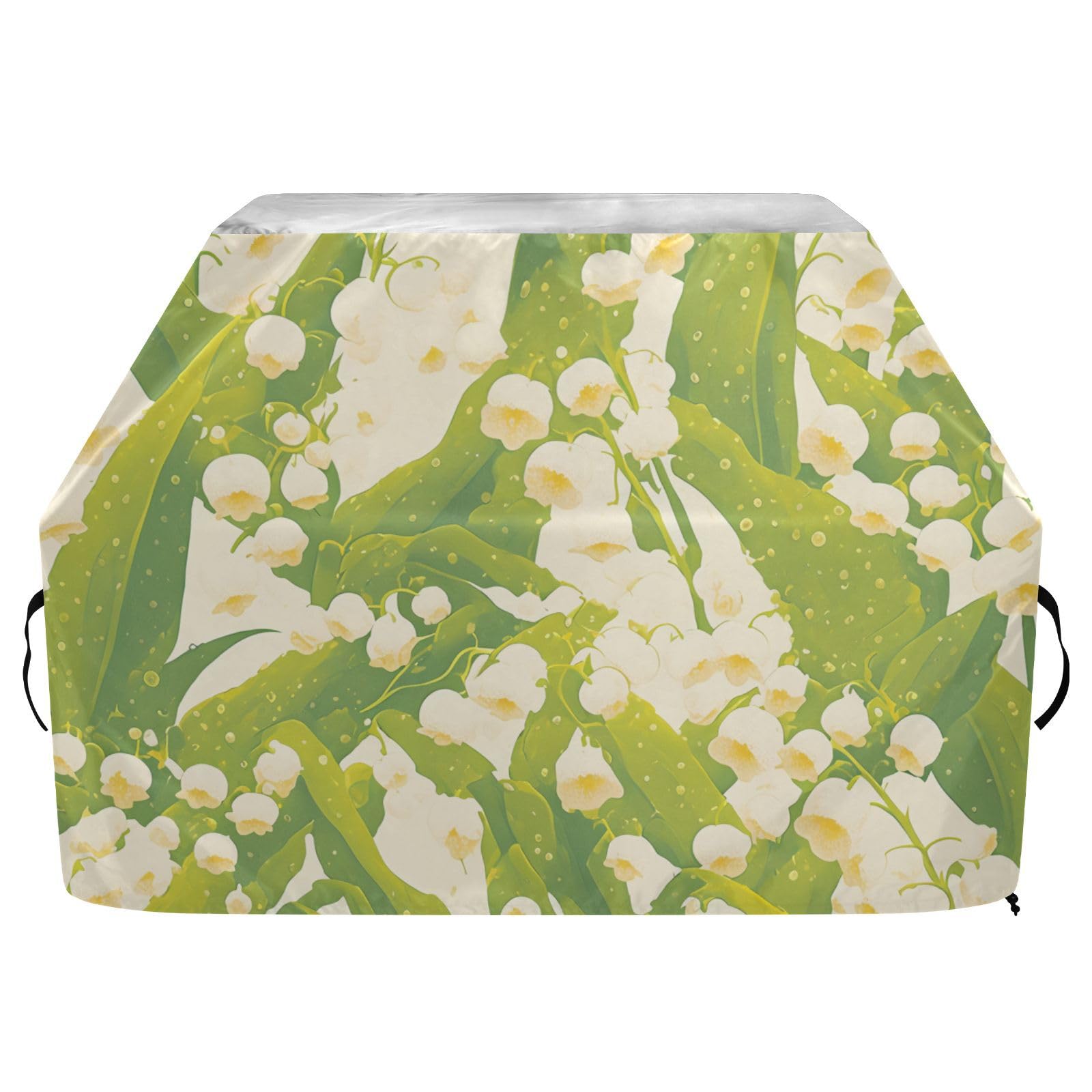Świeży styl Lily of The Valley pokrowiec na grilla na zewnątrz na patio, 158 cm, wodoodporny, wytrzymały, odporny na blaknięcie i promieniowanie UV, pokrowce na wędzarnie z regulowanym sznurkiem