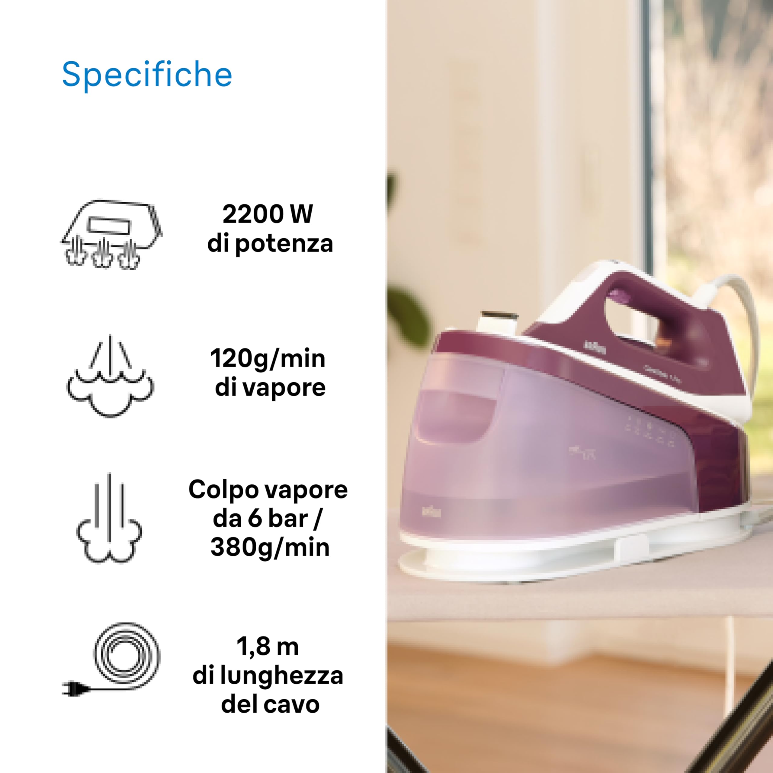 Braun CareStyle 1 Pro – Sistema Stirante a Vapore con Caldaia, Ferro da Stiro con Potente Getto Vapore, Piastra FreeGlide 3D, Serbatoio 1,7 L, Stiratura Veloce ed Efficiente, Viola (IS1514VI)