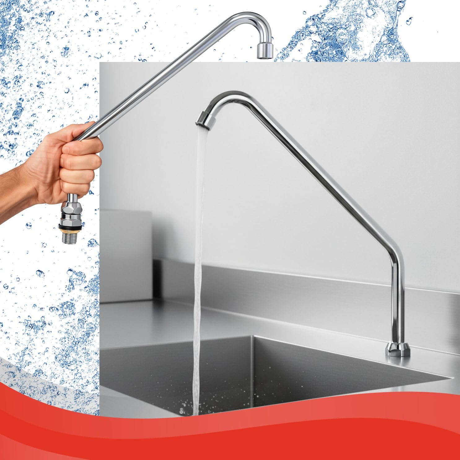 GOLDMAN SERVICE | Caño alto Giratorio con Aireador para Grifo de pedal de cocina industrial | Cuello de Cisne Cromado Acero Inoxidable – Recambio Profesional para Fregaderos de Hostelería