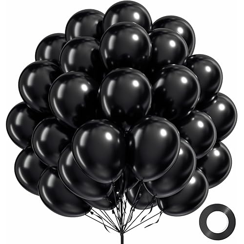 FOTIOMRG Black Balloons 12 inch, 100 Pack Black Latex Balloons for Birthday Graduation Halloween Baby Shower Father's Day Party Decorations