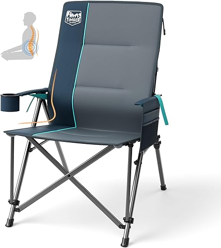 Miniatura 1 de TIMBER RIDGE Silla de campamento de gran tamaño con soporte lumbar, silla plegable portátil resistente para adultos soporta 450 libras para