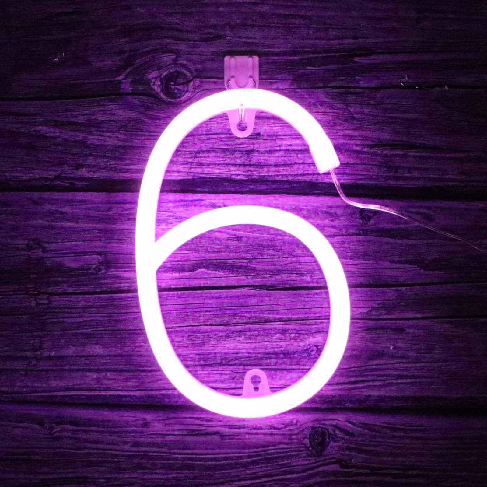 Elegant Purple Number Neon Light - Flexible USB/Battery Powered LED Sign for Bedroom Bar Photo Studio Gifts（No.6） — image 1