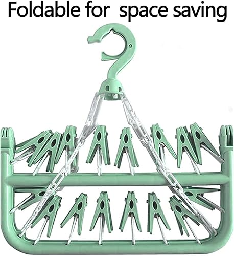 Miniatura 3 de Percha de secado de ropa con 32 clips y estante colgante plegable para goteo (verde claro)