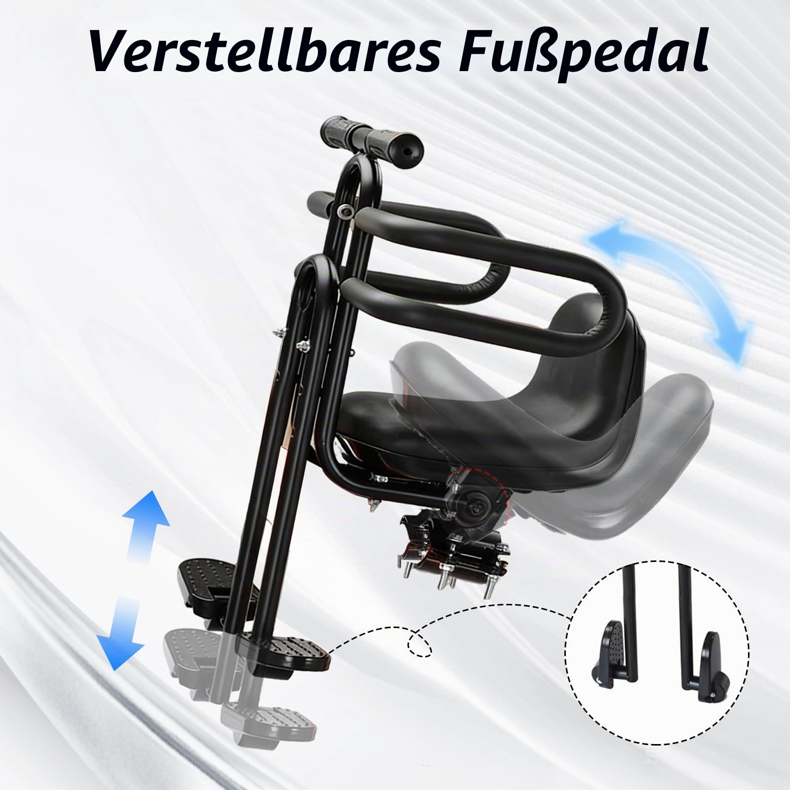 Fahrradsitz Kinder Vorne Mountainbike Vorderer Kinderfahrradsitz für Mountainbike & Cityrad Klappbare Fußstützen,Sicherheitsbügel & Gepolsterter Sitz für 2–6 Jahre (bis 30 kg)