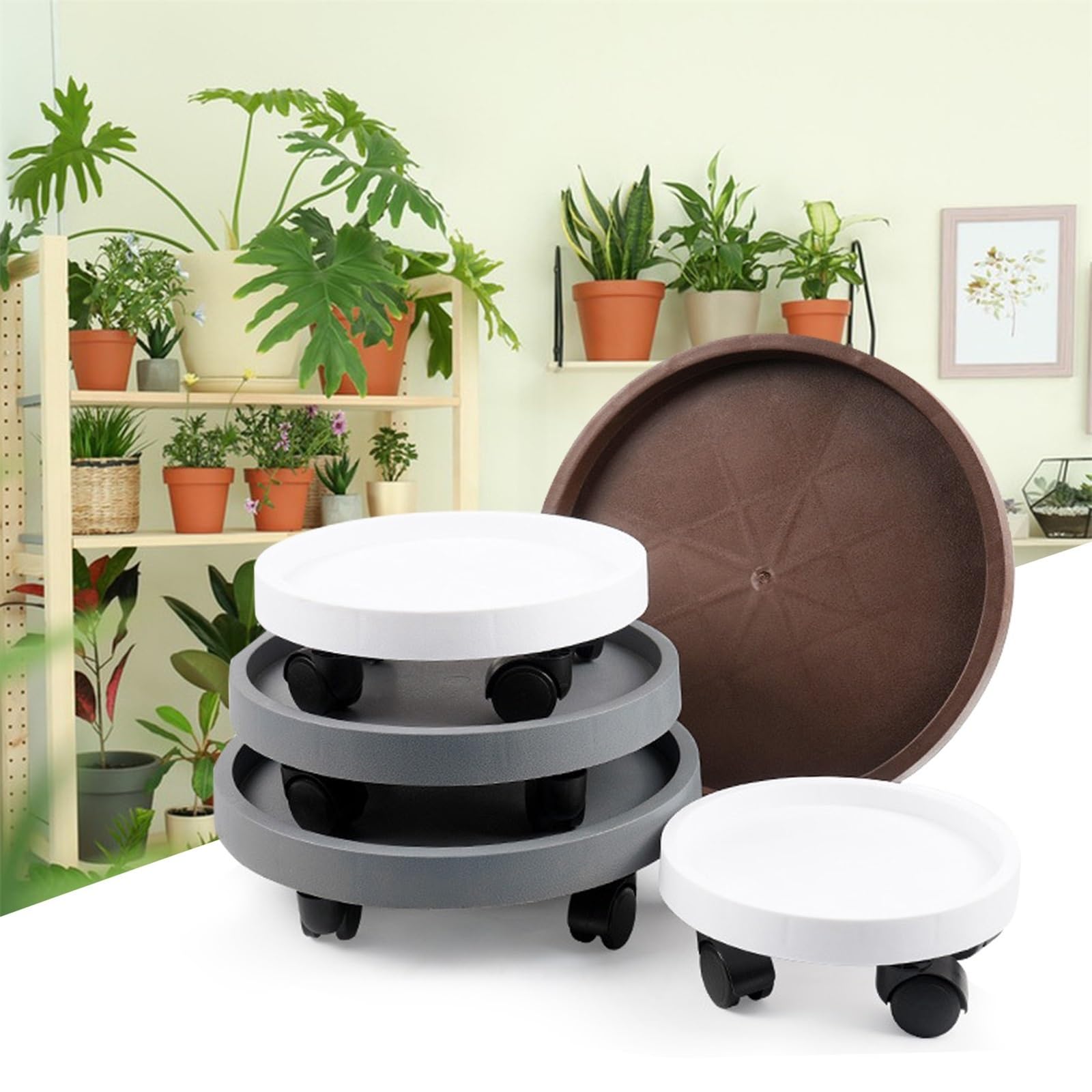 Wazon Ikebany Okrągły, ruchomy stojak na doniczki z kółkami i podstawą do bonsai Doniczka do kompozycji kwiatowych(Czarny,Mały)