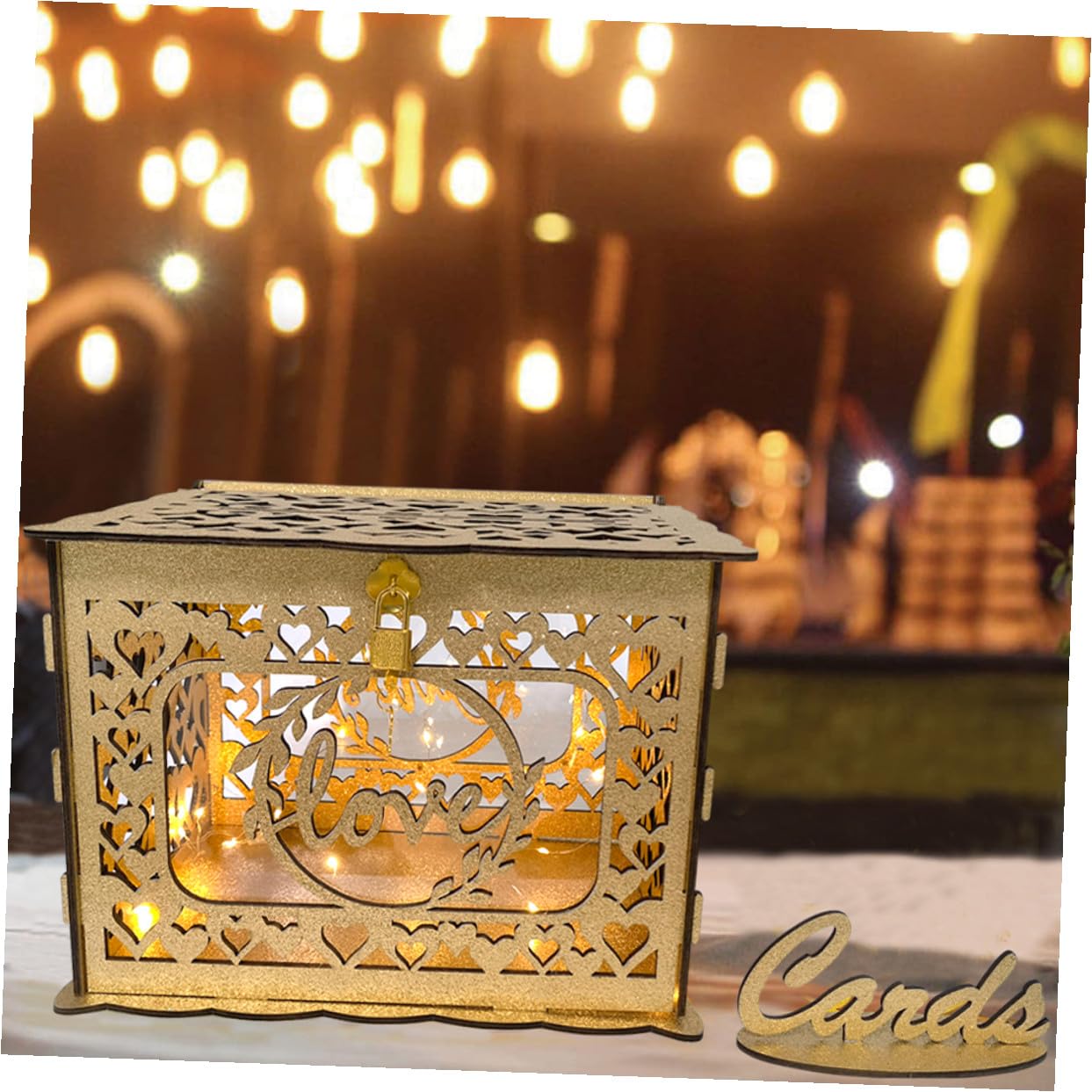 Holz Kartenbox mit Hohldesign Große Hochzeit Umschlag und Geldbox Dekorative Holz Aufbewahrungsbox für Jubiläum Empfang und Feier