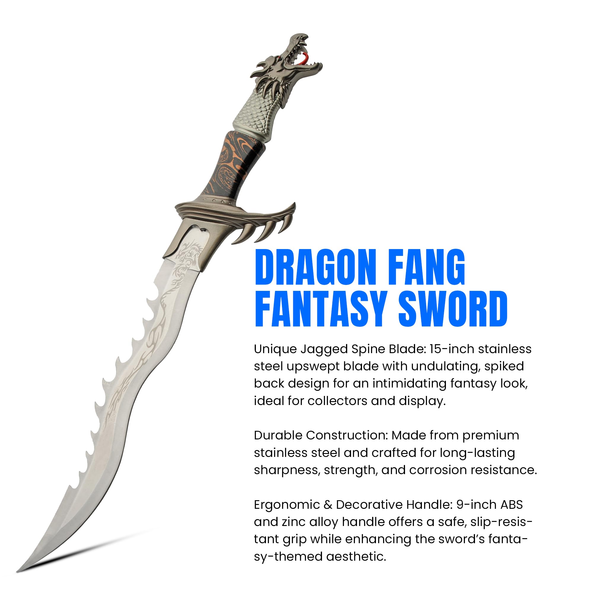 Amazon.com: SZCO Dragon Fang Fantasy Sword – 24” Stainless Steel