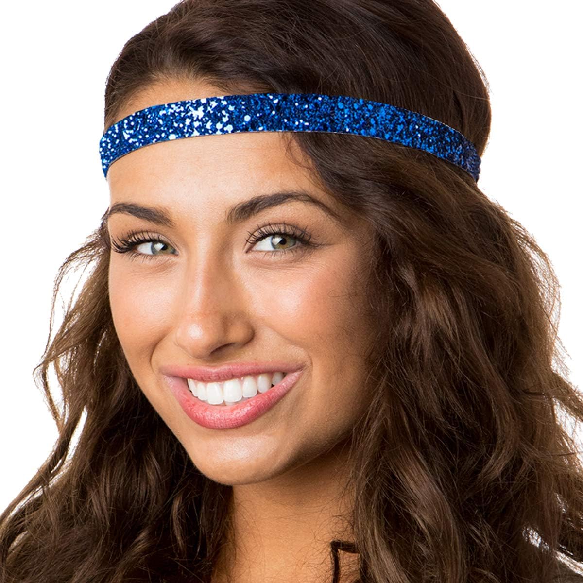 Hipsy Women's Adjustable No Slip Royal Blue Bling Glitter Team Sports Headband Multi Packs
