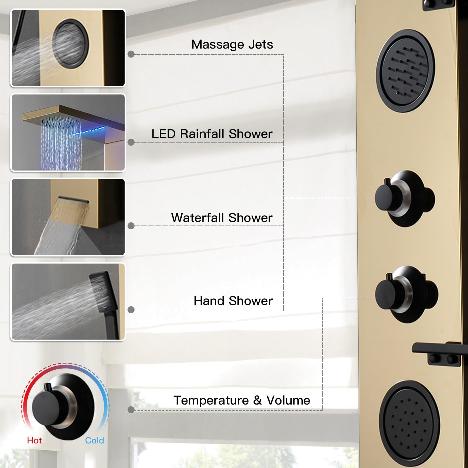 Homevacious Gold Shower Panel - Rainfall & Jets -6 Homevacious Gold Shower Panel - Rainfall & Jets -6