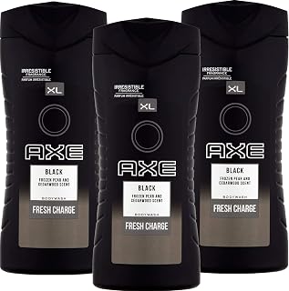 Axe Body Wash For Men, Black, Frozen Pear and Cedarwood Scent, Fresh Charge Shower Gel for Body, 3 Pk x 13.52 Fl.Oz each