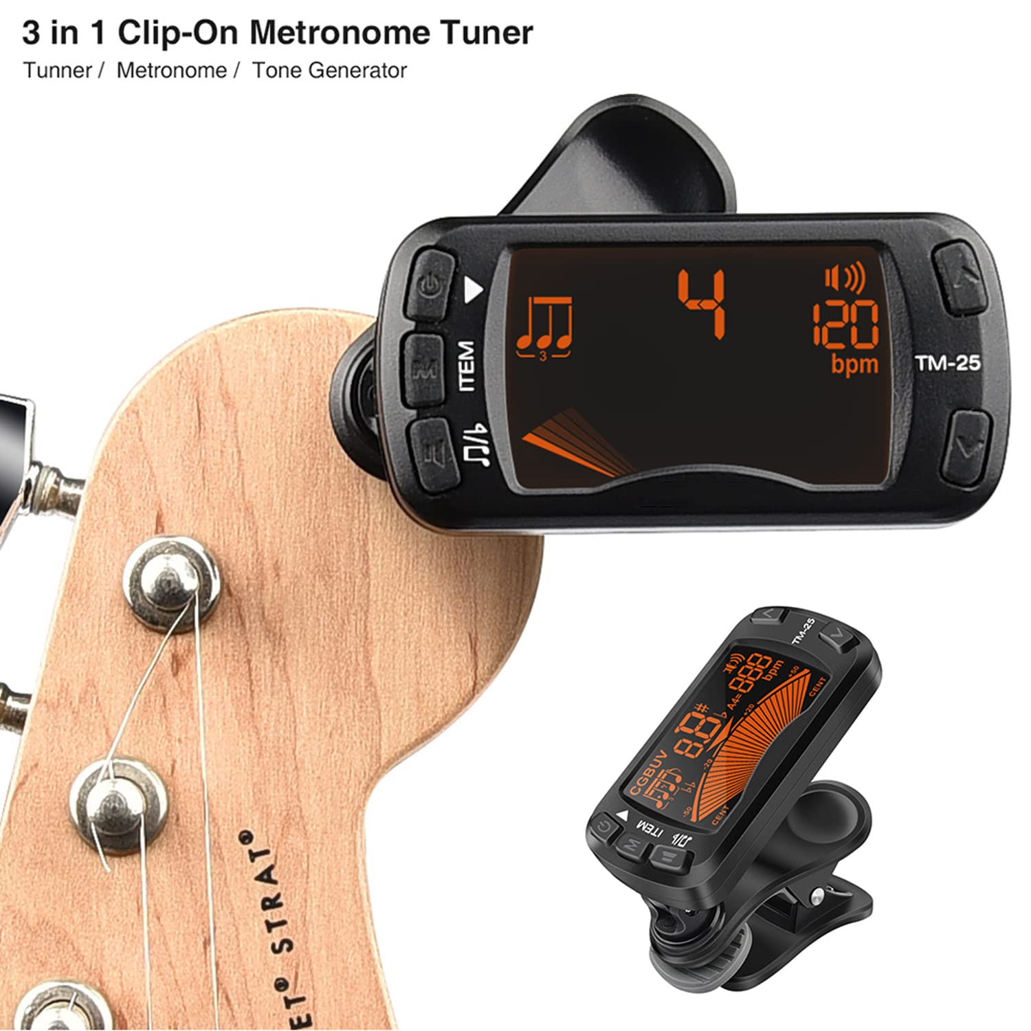 Metrónomo Digital, afinador de Guitarra con metrónomo con Pantalla LCD, afinador cromático de bajo Diseño Todo en 1 para Guitarras, bajo, violín y Modo de afinación cromática de Ukelele