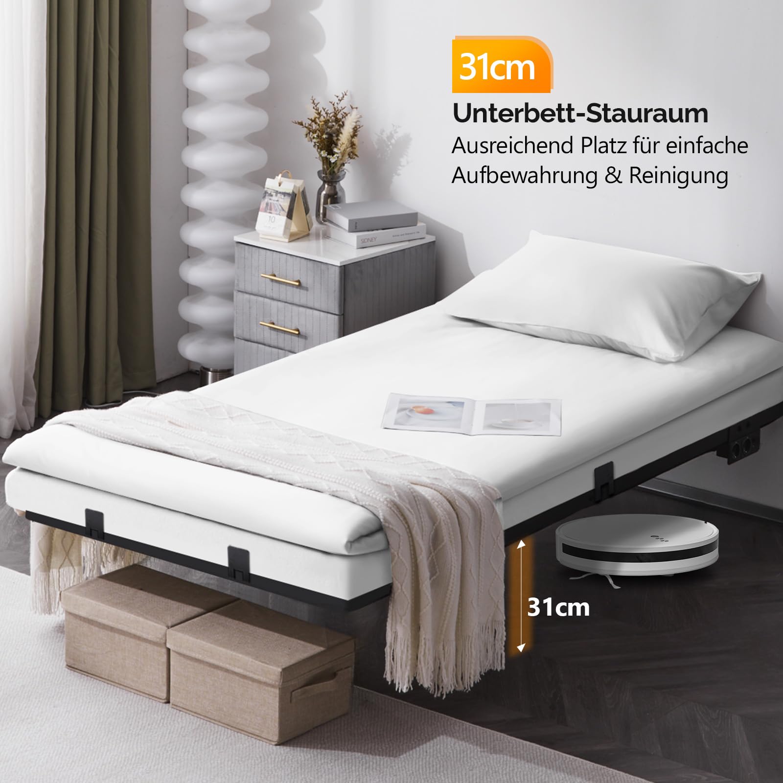 Bonnlo Bettgestell mit Lattenrost, Bett mit LED Beleuchtung, Metallbett Robust mit 1 AC-Steckdose und USB-C-Anschluss, Schwebenbett mit 36 cm Höhe schwarz (ohne matratze) (90 x 200 cm)