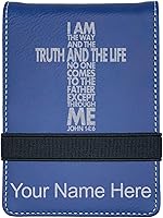 Vista 11 de LaserGram Mini padfolio con bloc de notas y bolígrafo, versículo bíblico John 14-6, grabado personalizado incluido (negro con oro)