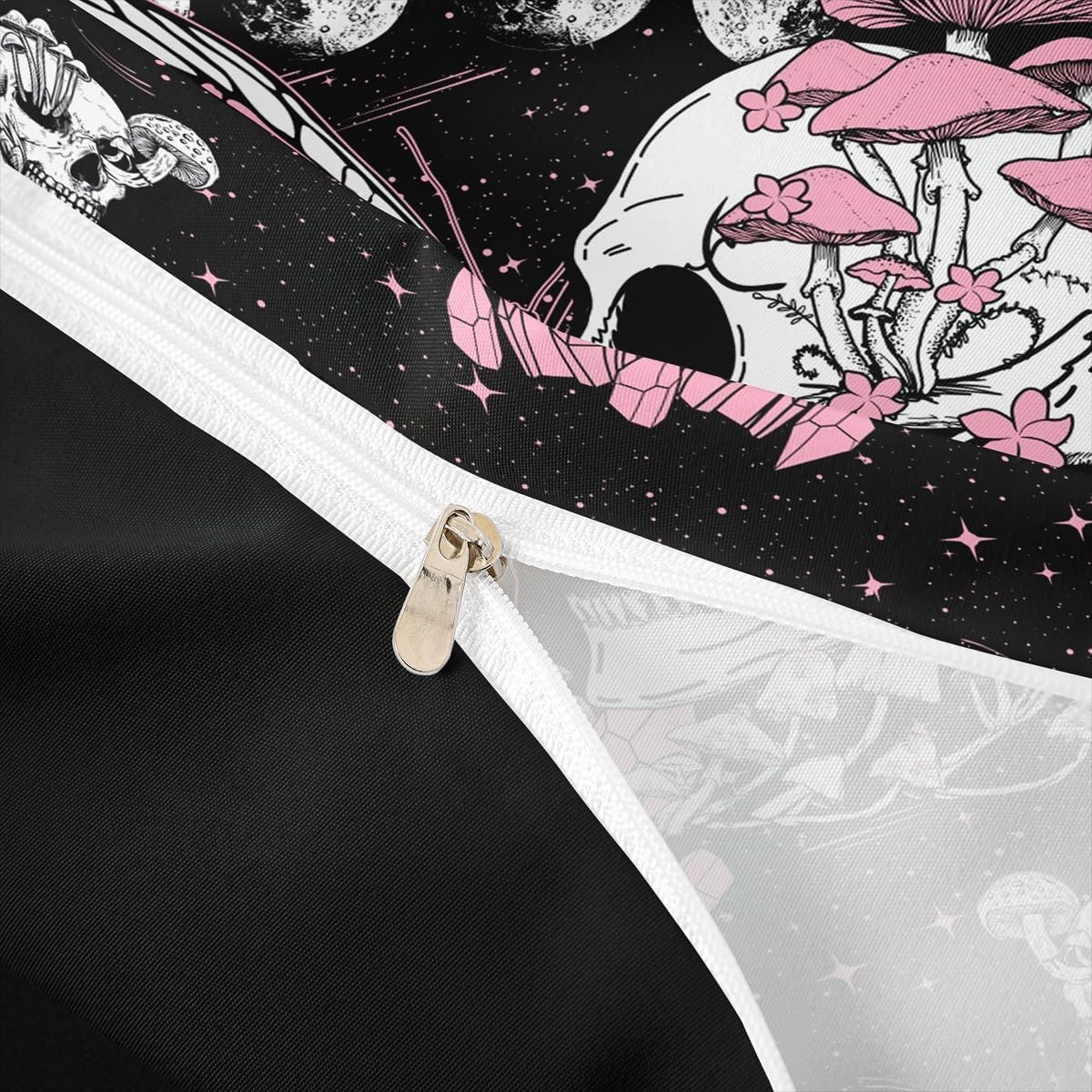 Moth Skull Duvet Cover Full Size Pink Butterfly Mushroom Bedding Set Starry Galaxy Moon Comforter Cover 3Pcs for Kids Teens Girls Boys Bedroom Decor Wild Animals Plants Quilt Cover,2 Pillowcases