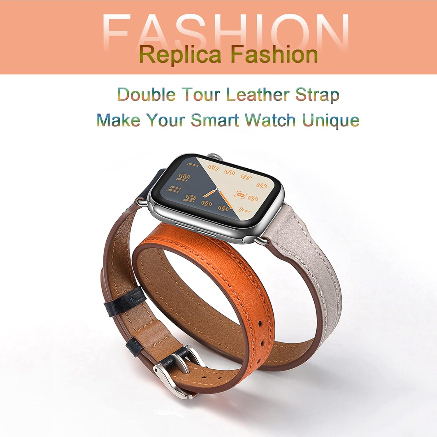 Compatible with Apple Watch Band 49mm 45mm 44mm 42mm 41mm 40mm 38mm, Genuine Leather Double Tour Slim Wristband for iWatch Ultra 1 2 Series 9 8 7 6 5 4 3 2 1 SE