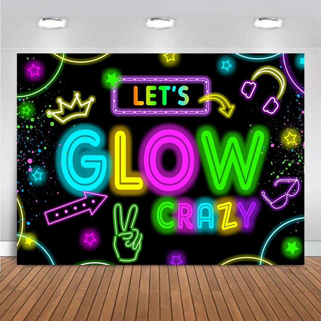 Neon Glow Party Decorations Supplies Backdrop 10x7ft Photography Background with Let's Glow Banner for Birthday Sleepover Graffiti Splash Paint Black Light Kids Photo Booth Vinyl Material