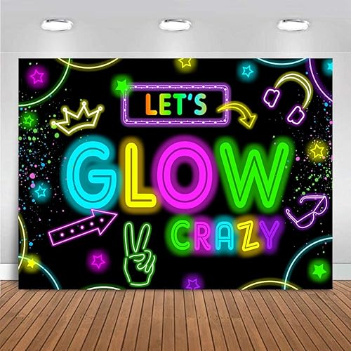 Miniatura 6 de Wollmix Fondo de decoración de fiesta con brillo de neón de 6 x 4 pies que brilla en la oscuridad, pancarta de fondo de fotografía de cumpleaños,