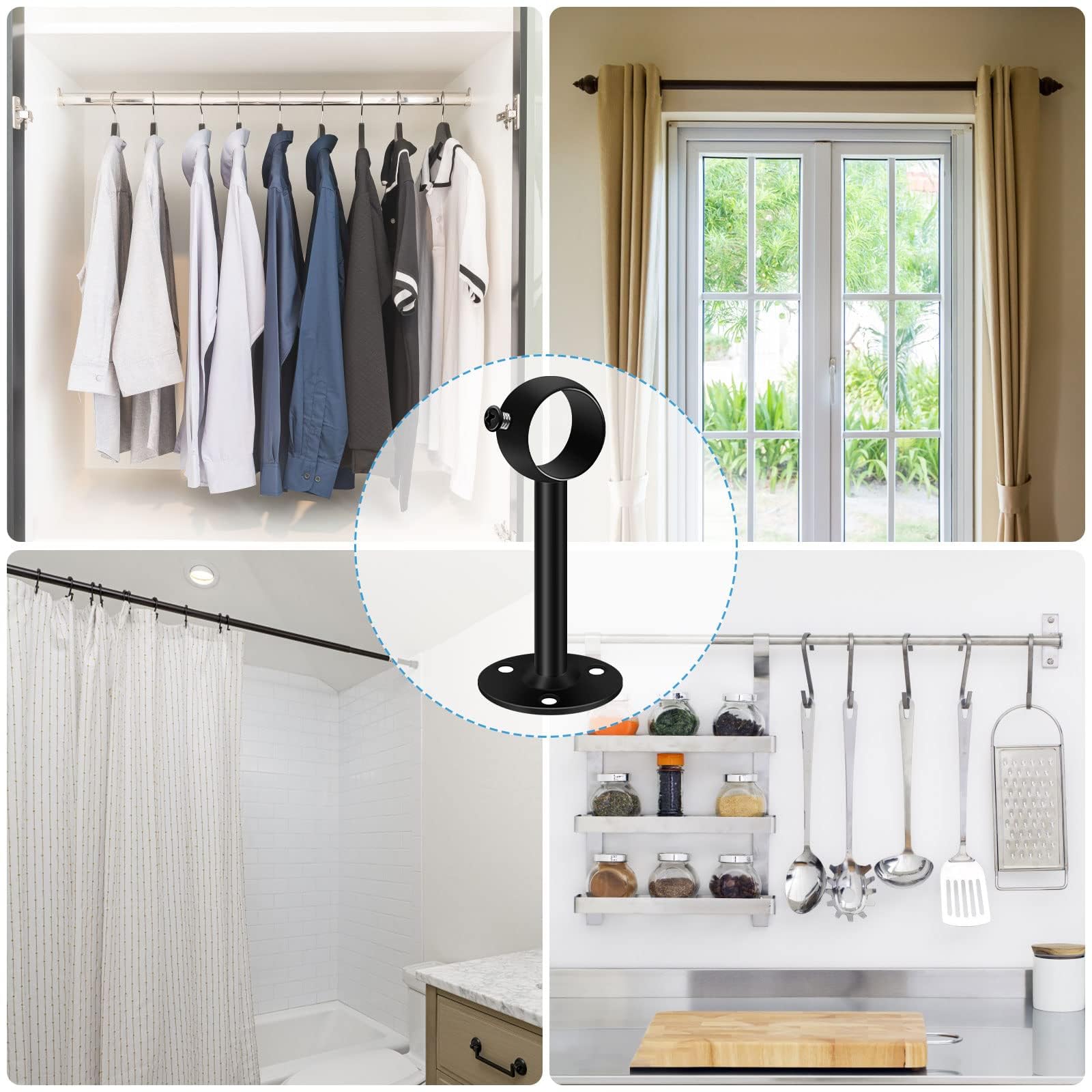 Ceiling Curtain Pole Brackets, Gardinenstangen Halterungen, 32mm, schwarzes Metall, Decken- oder Wandmontage, strapazierfähige, Edelstahl, Wandhalterungen für Kleiderstangen mit Schrauben, 2 Stück