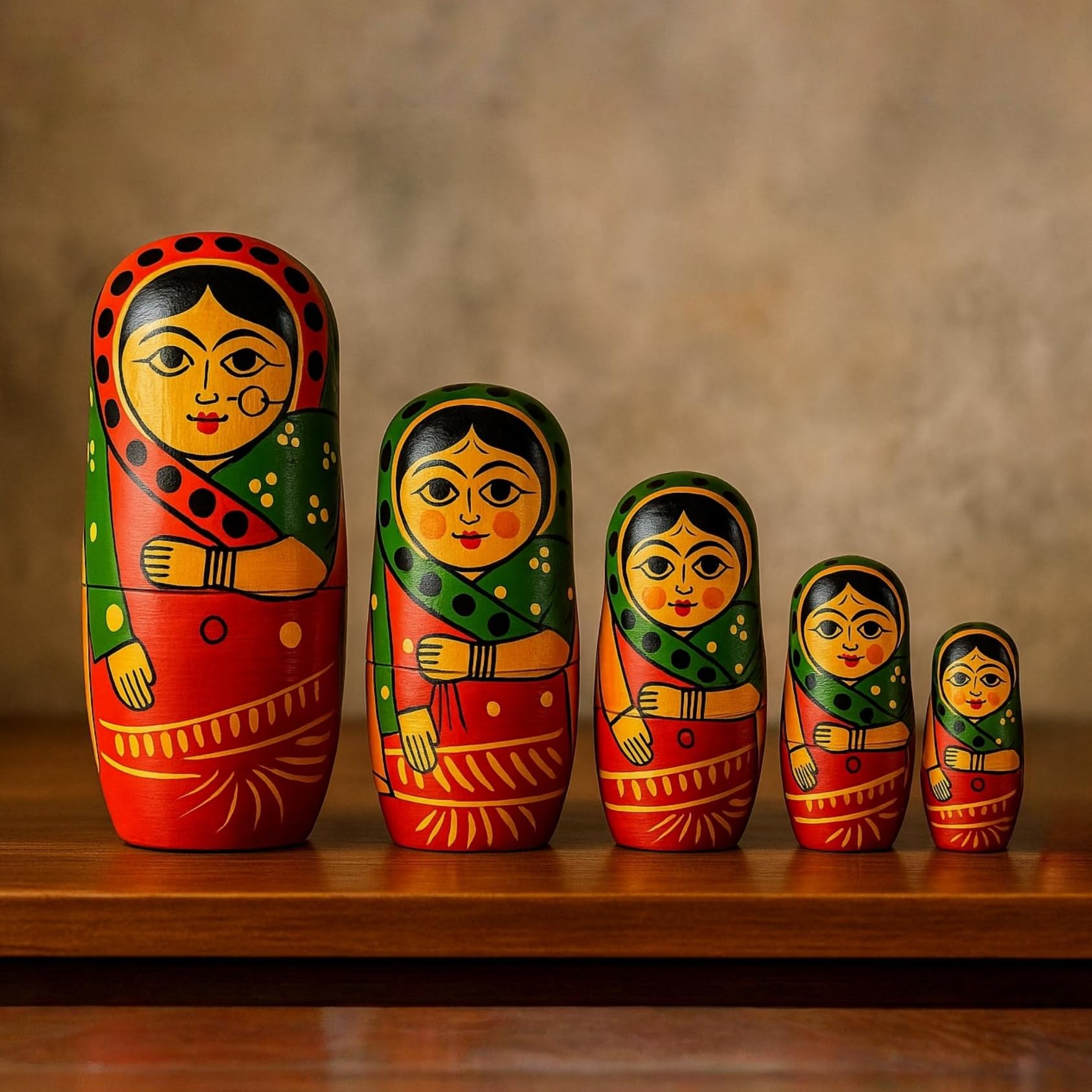 Vemlons Wooden Handmade Baby Toy Painted Dadi Ma Doll Stacking/Wooden Nesting Doll/Stacking Doll, Set of 5piece Doll Set 3