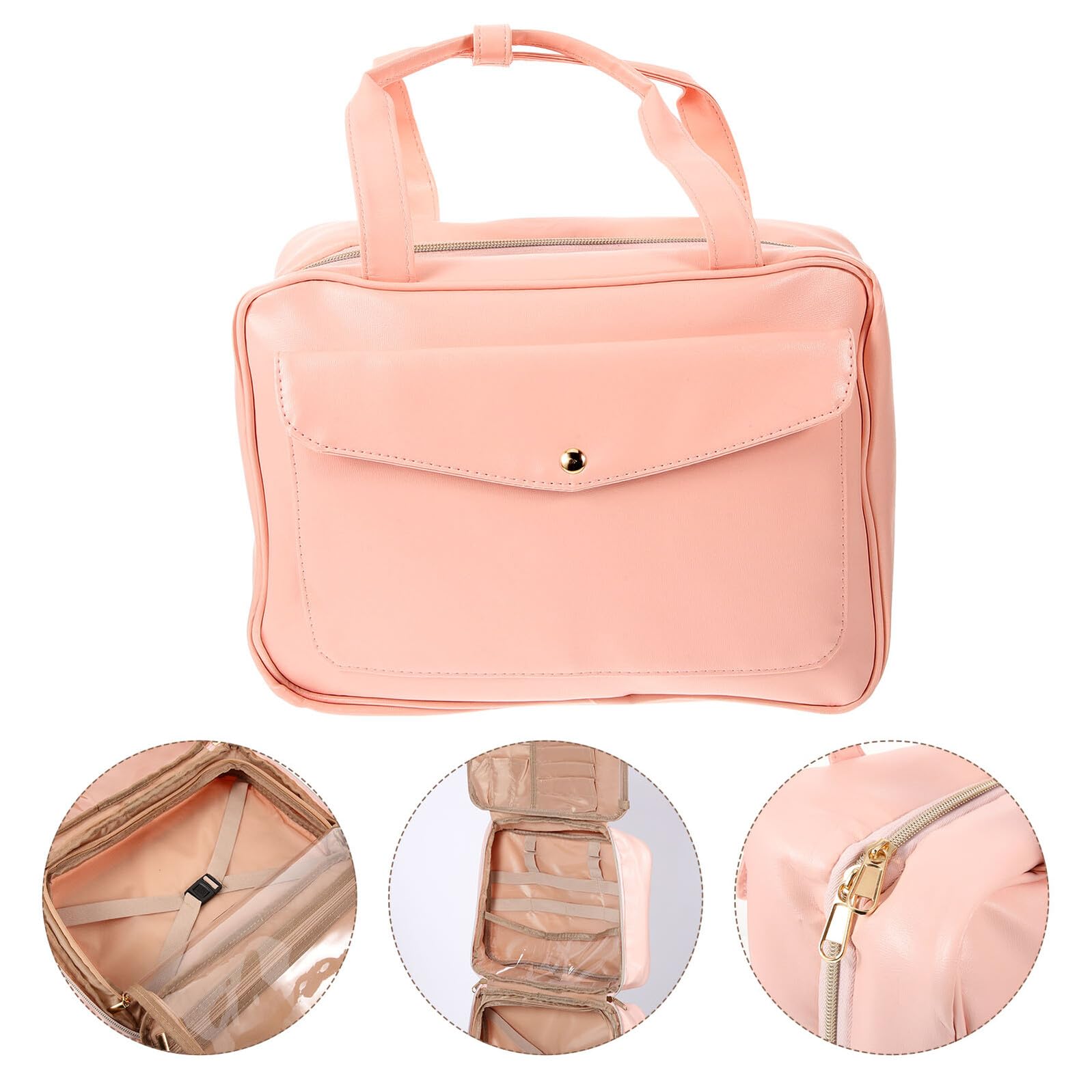 Angoily Trousse de Toilette et Poignée Suspendue Imperméable en Cuir PU et Rangement Cosmétique Capacité, Compartiments Multiples pour Voyage Femme
