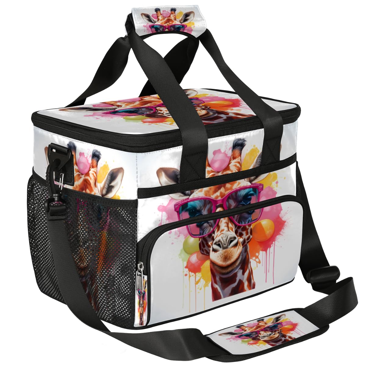 Cartoon Glass Giraffe Insulated Picnic Backpack Lunch Box for Women Men Picnic Basket Tote Lunch Bag Picnic Bag Portable Lunch Bags for Picnic, Beach, Work, Trip,Office, Camp Giraffe