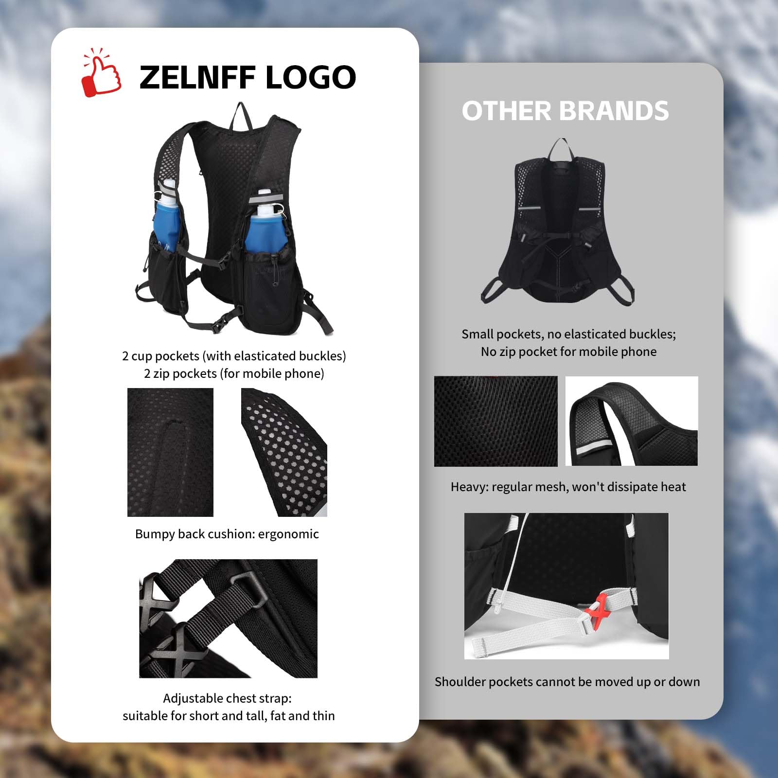 ZELNFF Hydration Backpack with Hydration Bladder 2L,Running Vest Backpack ,Lightweight Water Backpack Hydration Pack Running Cycling Bike Backpack,Man woman (With 2L hydration bladder) - Image 4
