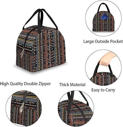Miniatura 5 de Ethnic Folk Print Lunch Tote Bag for Women Adult Men Geometric Insulated Lunch Box Small Leakproof Cute Lunchbox Cooler Bag Reusable Lunch Bag for