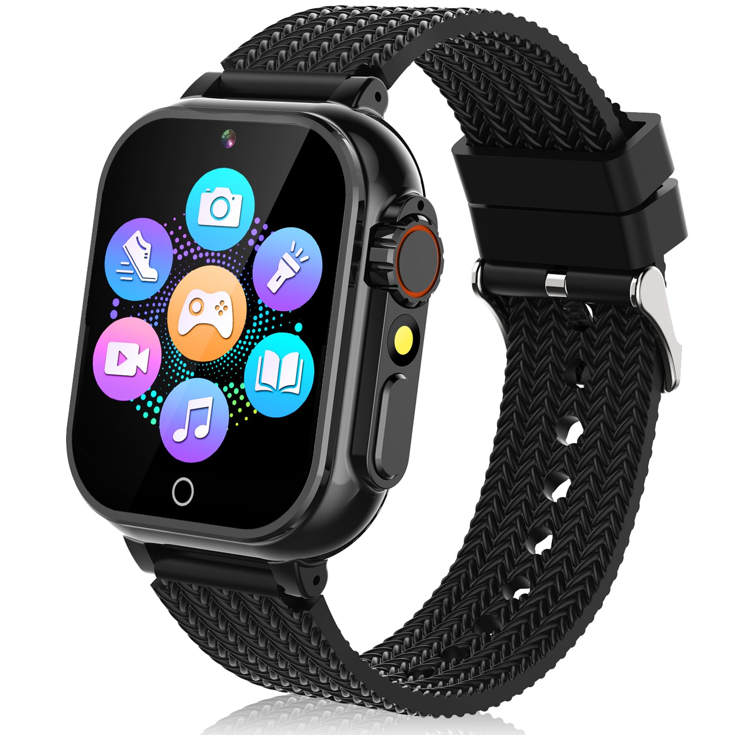 Kids Smart Watch for Boys with 32 Games, 100+ Learning Cards, Sport Game, Video, Camera, Pedometer, Audiobook, Music, HD Touchscreen Kids Watches Gift for 5-12 Year Old Boys Toys for Kids Black