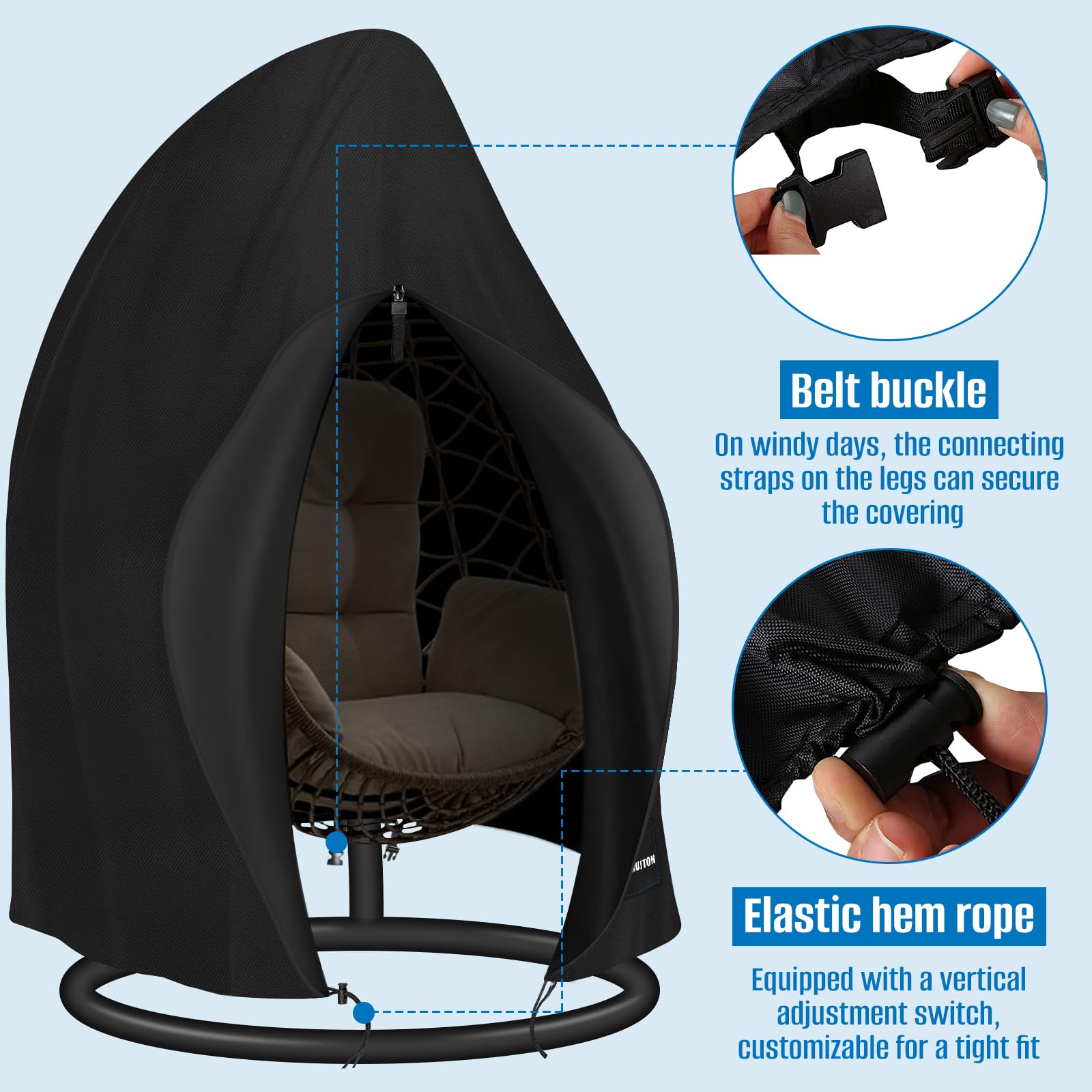 SIRUITON diameter 120x190cm 210D Patio Hanging Egg Chair Cover - Image 4