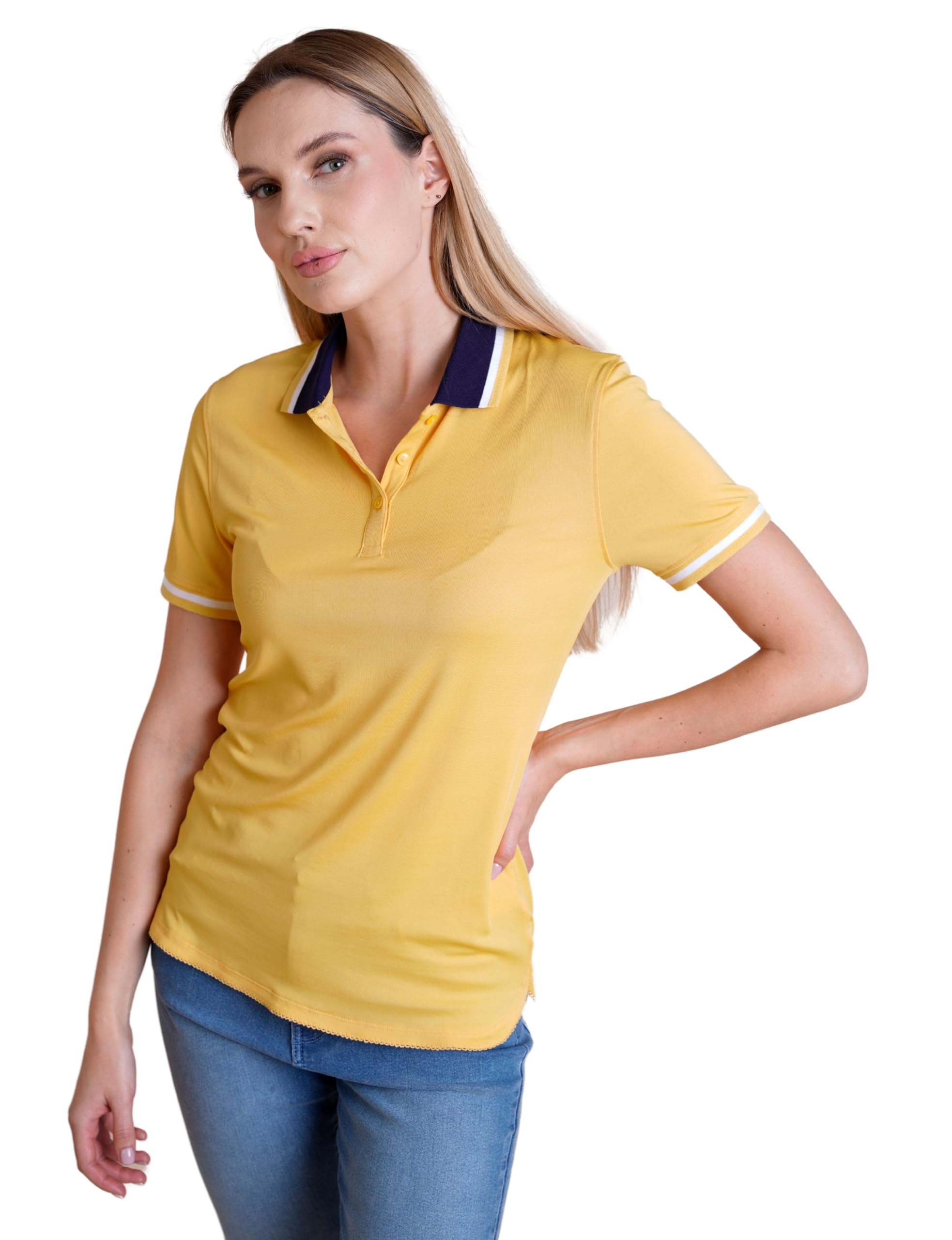 Polo da donna slim fit con morbido jersey a maniche corte casual top abbottonatura con colletto e polsini a costine perfetta polo da donna