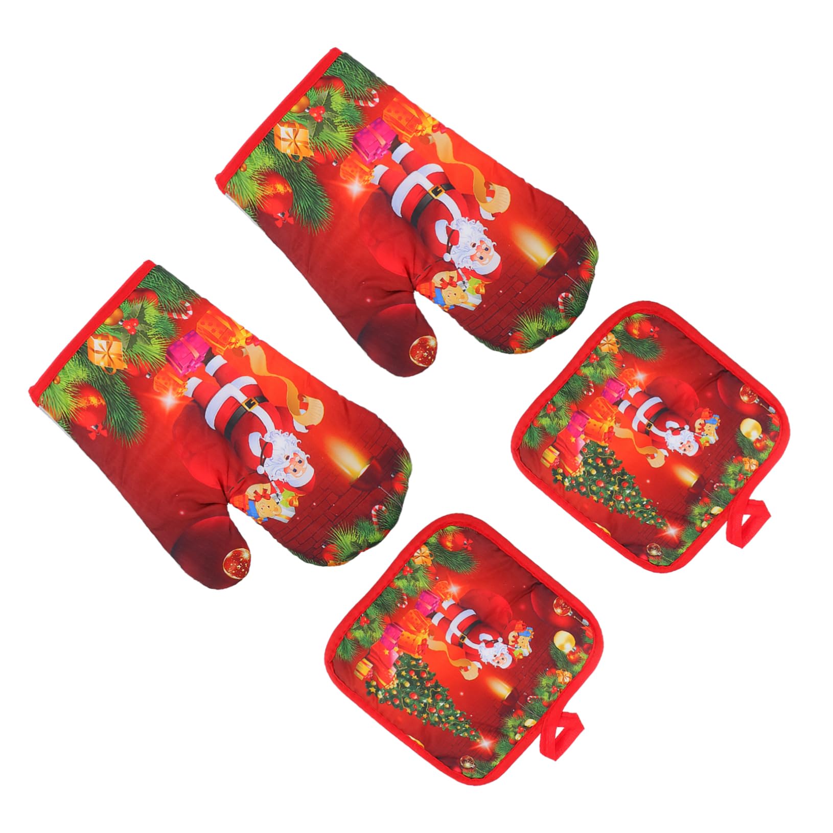 ULTECHNOVO 4stücke Hitzebeständiger Ofenhandschuh Küchenhandschuh Topflappen Hitzebeständiges Kissen Weihnachtshandschuh Rot