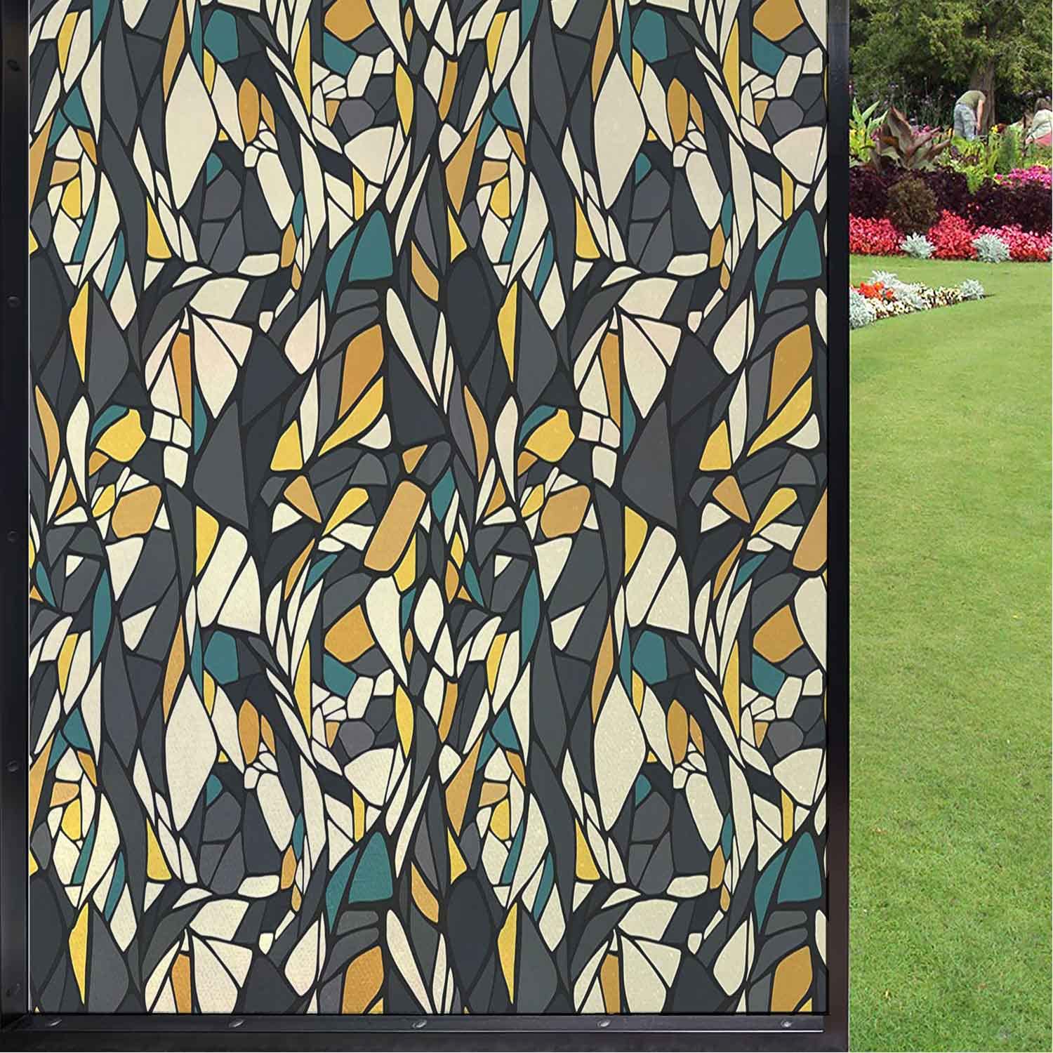 Privacy Window Film, Abstract Print Decorative Window Film for Cars Bathroom Office, Frosted Window Decals, Self-Adhesive 24" x 48", Multicolor