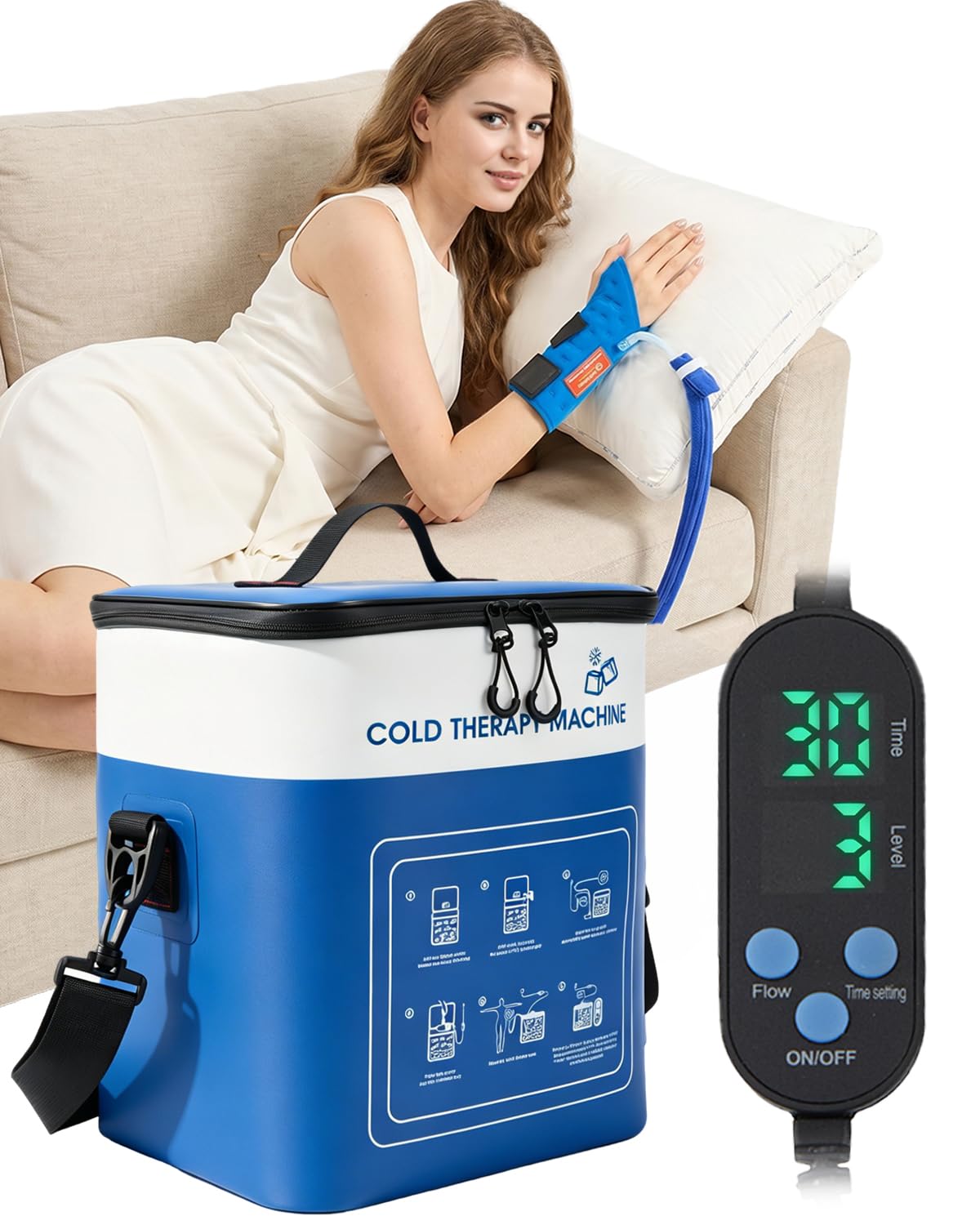 Photo 1 of Cold Therapy Machine for Wrist, 15.8Qt Large Ice Machine for Post-Surgery Recovery, Cryotherapy Wrist Wrap with Temp Display & 4 Timer, 3 Flow Modes, Quiet Pump for Sports Injuries, Swelling Relief