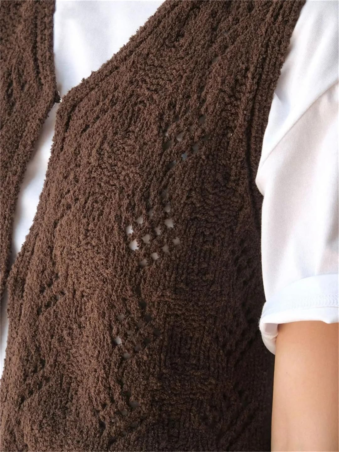 Women's Sweater Vest V Neck Button Hollow Knitted Vest Sleeveless Sweater Top