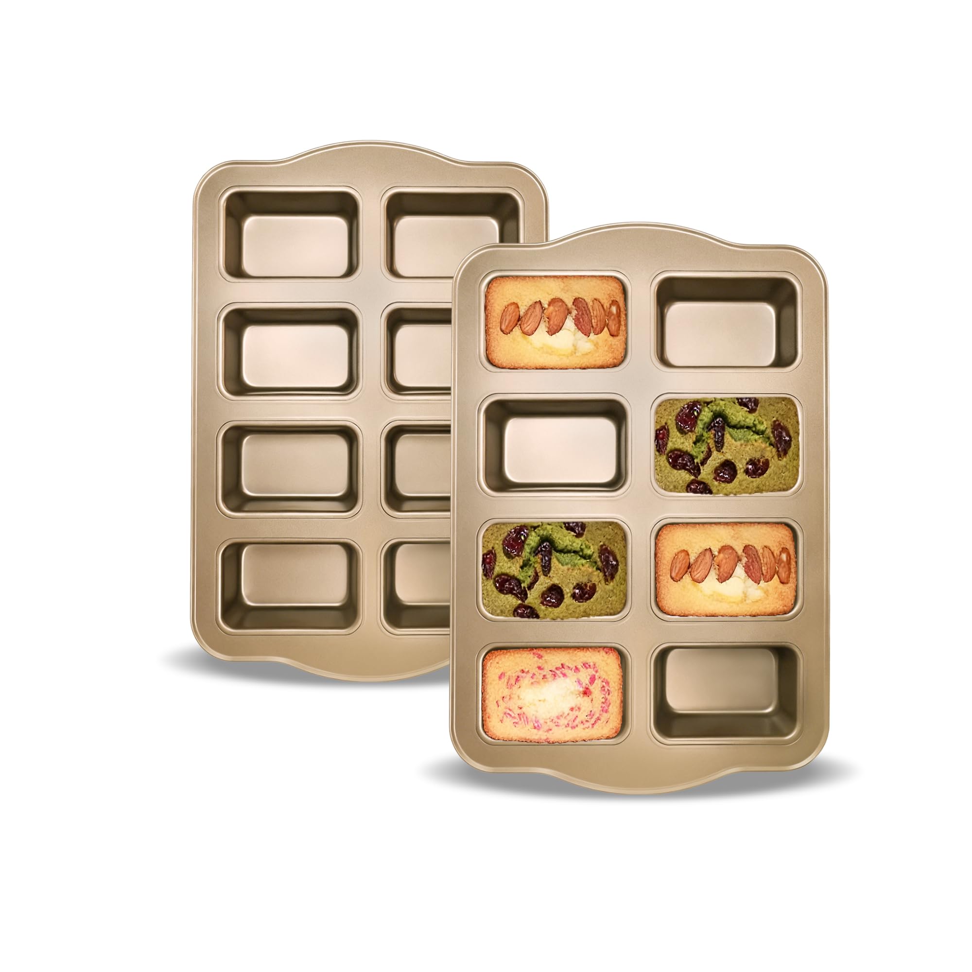 Gurlideo 8 Mini loaf Pans Loaf Tin Cake Pan Non Stick Carbon Steel Baking Pan for Oven Baking,Grey (2 Set Gold)