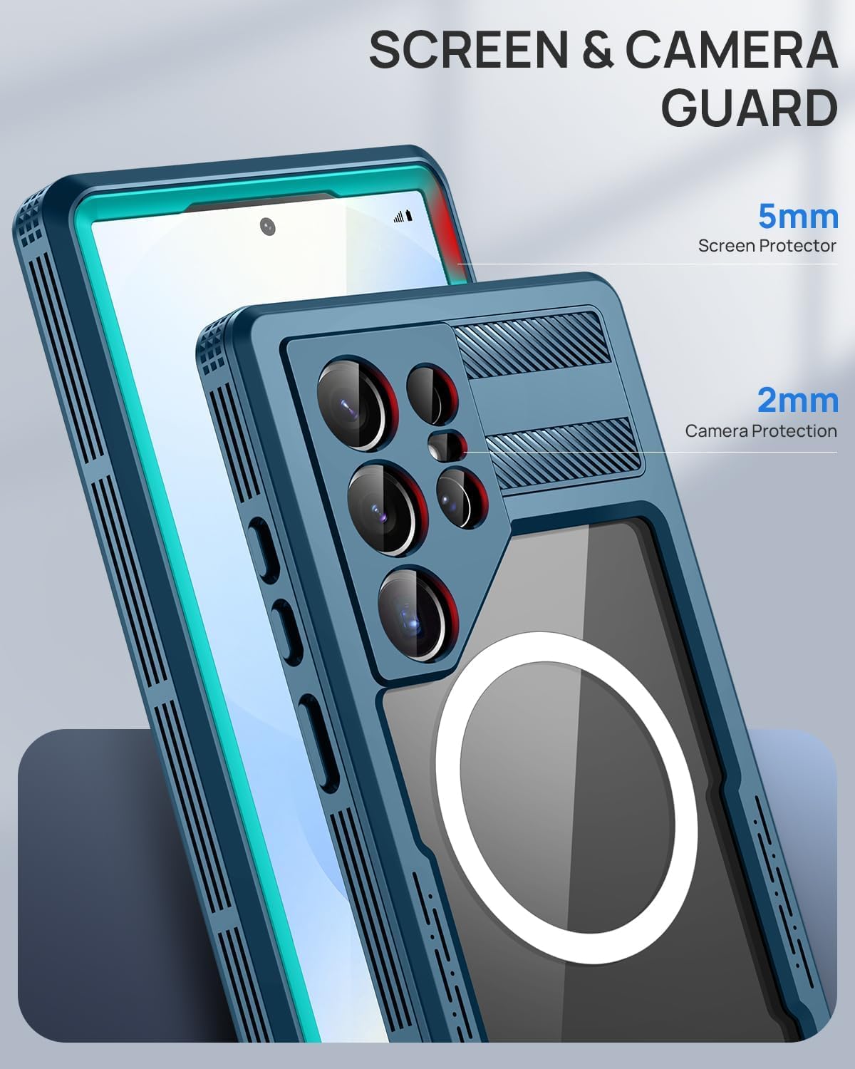 Lanhiem Magnetic for Samsung Galaxy S25 Ultra Case, IP68 Waterproof Dustproof Case, [Compatible with Magsafe] [Built-in Lens & Screen Protector] Full Body Shockproof Rugged Phone Cover 6.9 inch, Blue