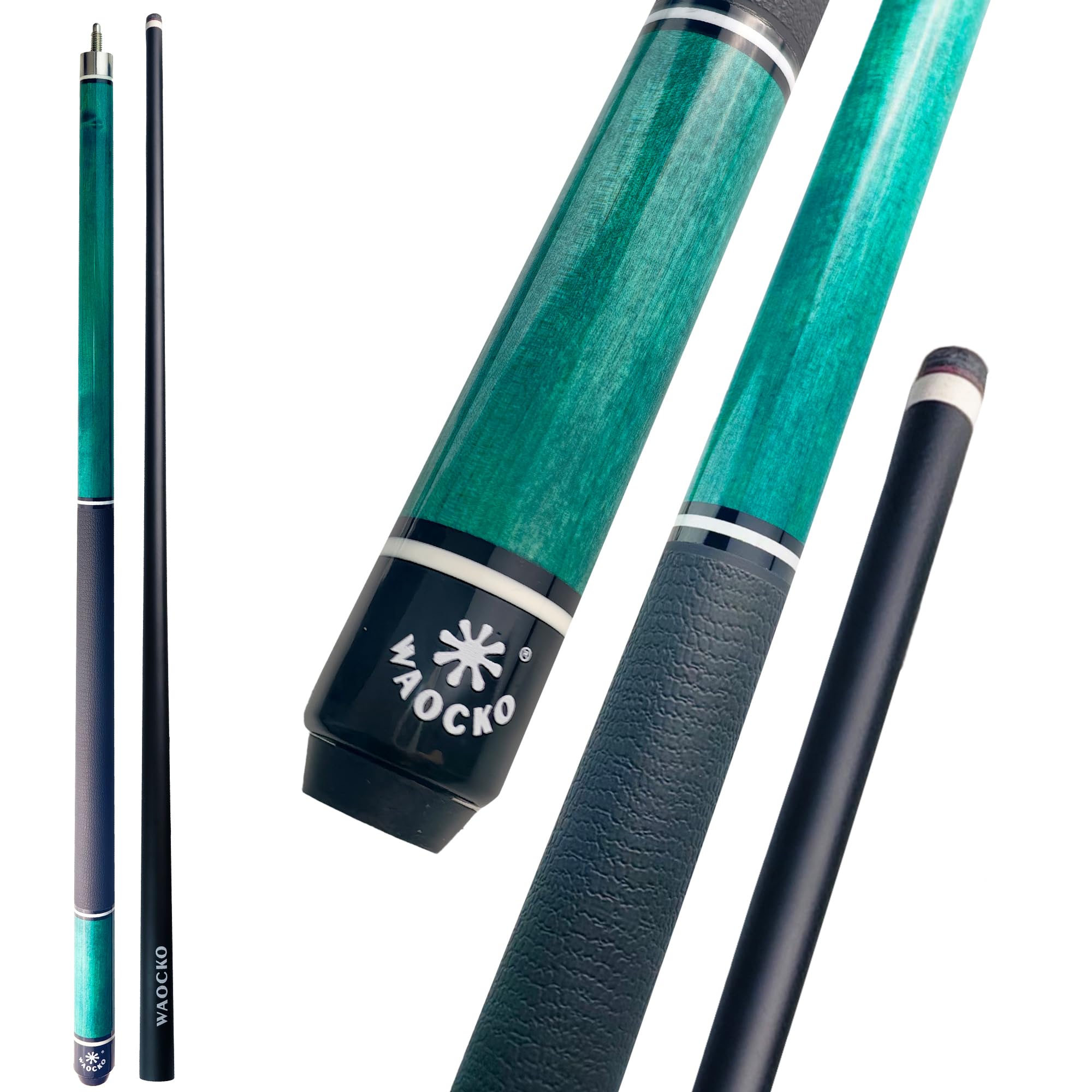 Waocko 58" 2-Piece Fiberglass Graphite Composite & Hard Wood Billiard Pool Cue Sticks (Malachite, 19oz)