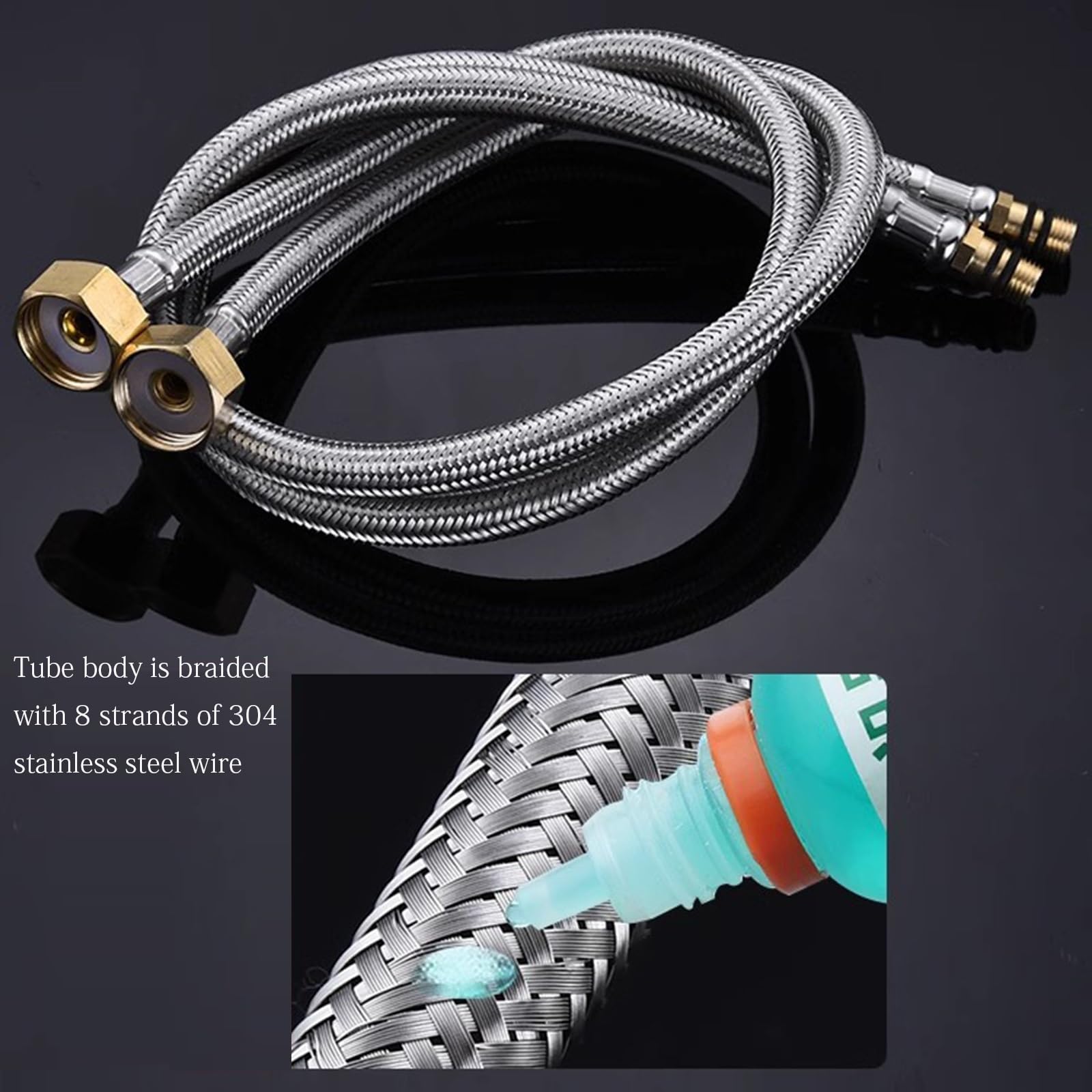 Connettori flessibili resistenti per rubinetto, confezione da 2 tubi da M10 a G1/2 per miscelatori monoblocco, lavelli e caldaie, facili da installare, lunghi 50 cm, ideali per l'impianto idraulico