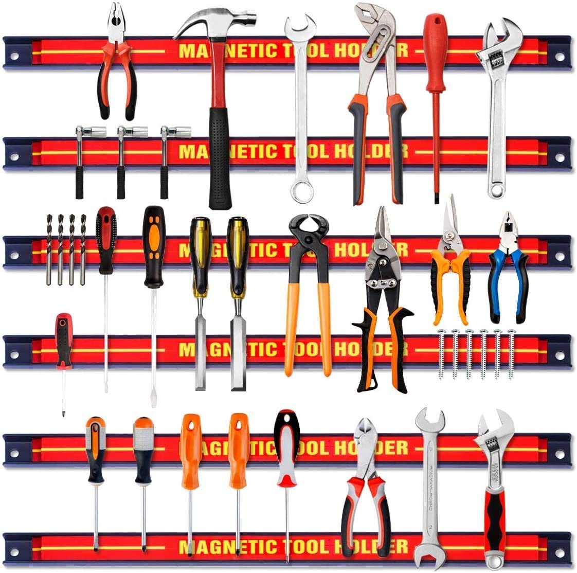 RELAX4LIFE 6 Pezzi Portautensili Magnetico da Parete, Aste Magnetiche per Utensili ed Attrezzi da Muro, Set 6 Pezzi Pannelli a Barra a Magneti per Organizzazione Strumenti ed Attrezzi