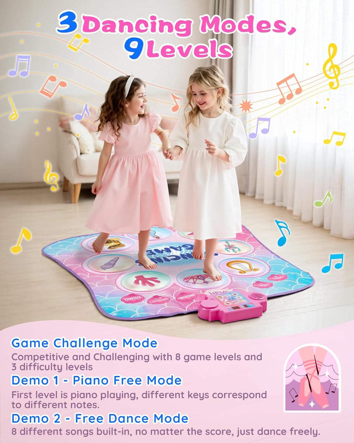 Dance Mat for Kids 3-12 Year Old Girls: 2025 Exclusive Mermaid Dance Mat Toy, 9-Button Light Up Board, 3 Game Modes 9 Levels Dance Pad, Music Princess Toys Birthday Xmas Gifts for 3-12 Girls - Image 5