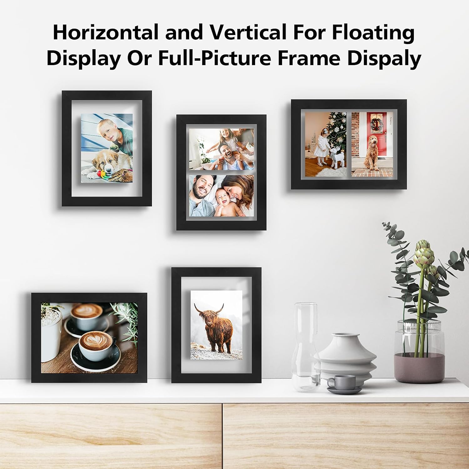 9x12 Pressed Flower Frames - Black Floating Frame - Real Glass Front - Display 6x8 Picture with Floating or 9x12 Picture without Floating - Solid Wood Frame for Wall Mounting - Black - 2 Pack